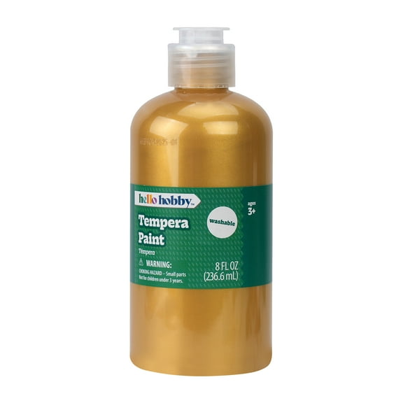 Hello Hobby 8 fl oz Gold Tempera Paint, Washable Craft Paint for Kids, Teachers, and School Projects