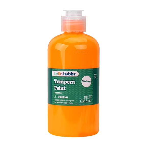 Hello Hobby 8 fl oz Neon Orange Tempera Paint, Washable Craft Paint for Kids, Teachers, and School Projects
