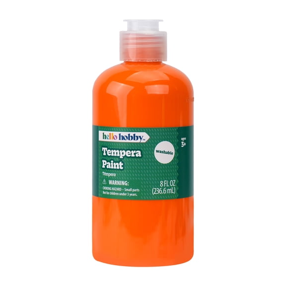 Hello Hobby 8 fl oz Orange Tempera Paint, Washable Craft Paint for Kids, Teachers, and School Projects