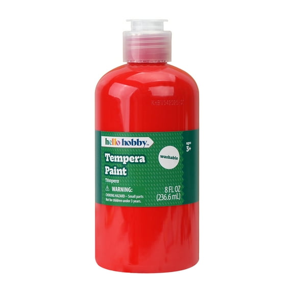 Hello Hobby 8 fl oz Red Tempera Paint, Washable Craft Paint for Kids, Teachers, and School Projects