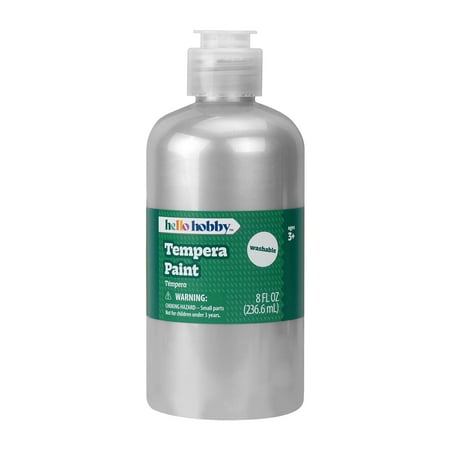 Hello Hobby 8 fl oz Silver Tempera Paint, Washable Craft Paint for Kids, Teachers, and School Projects