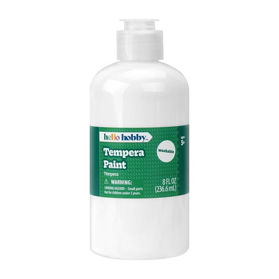 Hello Hobby 8 fl oz White Tempera Paint, Washable Craft Paint for Kids, Teachers, and School Projects