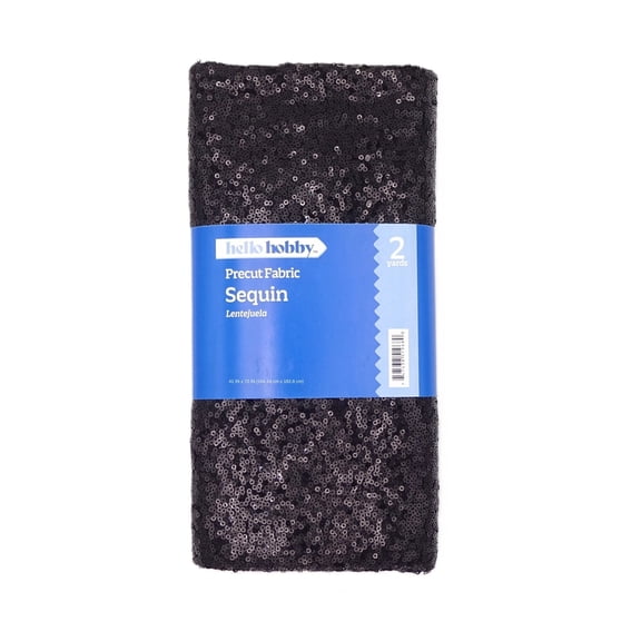 Hello Hobby 41 x 72 100% polyester sequin 2 yard precut fabric, Black, 41" wide for sewing & crafting