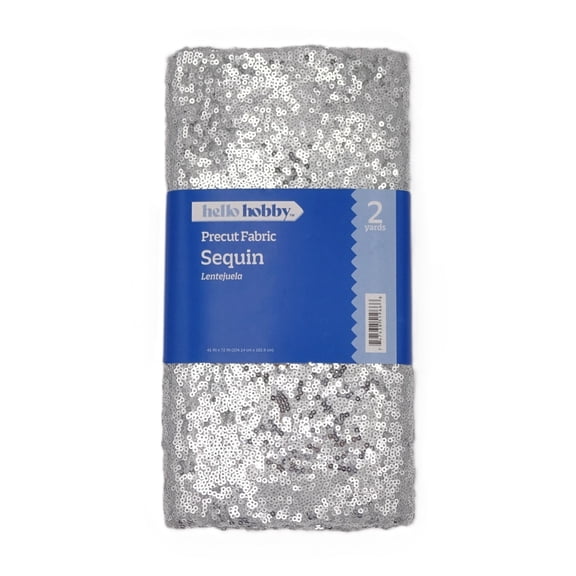Hello Hobby 41 x 72 100% polyester sequin 2 yard precut fabric, Silver, 41" wide for sewing & crafting
