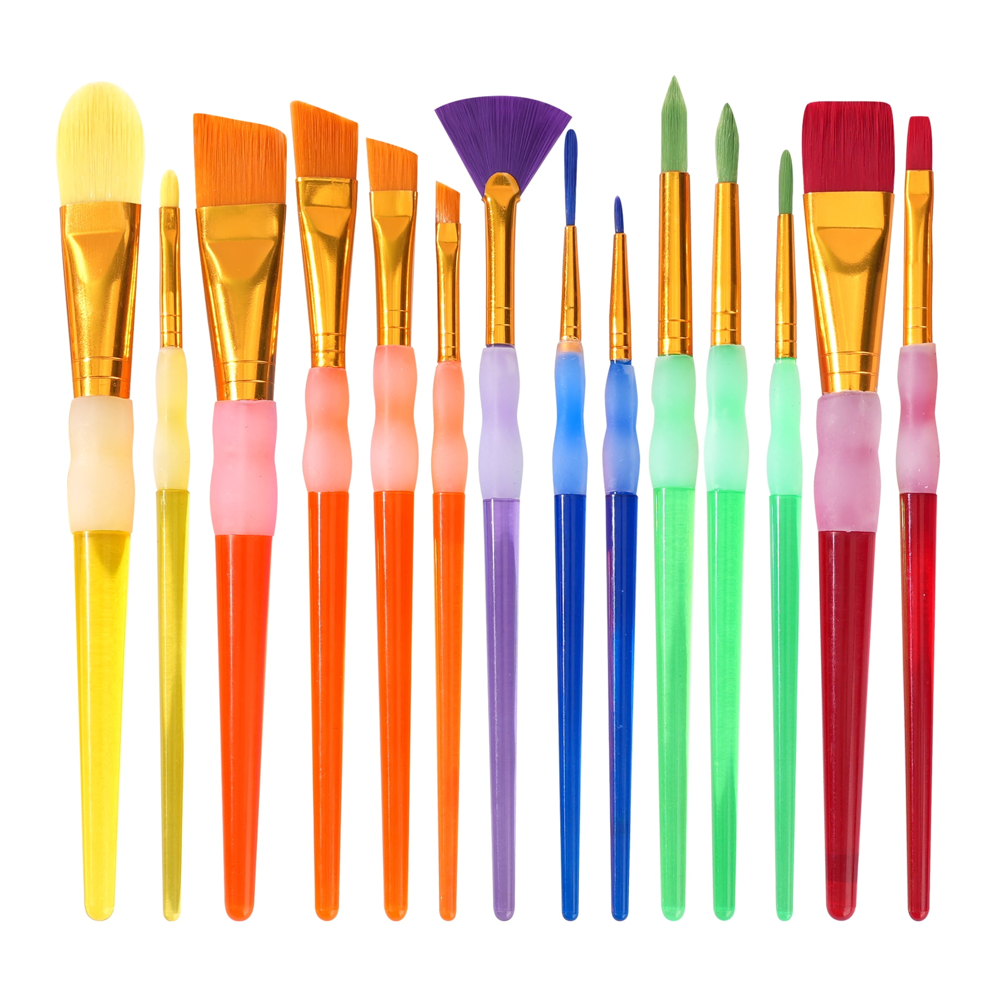 Hello Hobby Synthetic Bristle Art Brush Set with Easy-Grip Handles, 15 Pieces