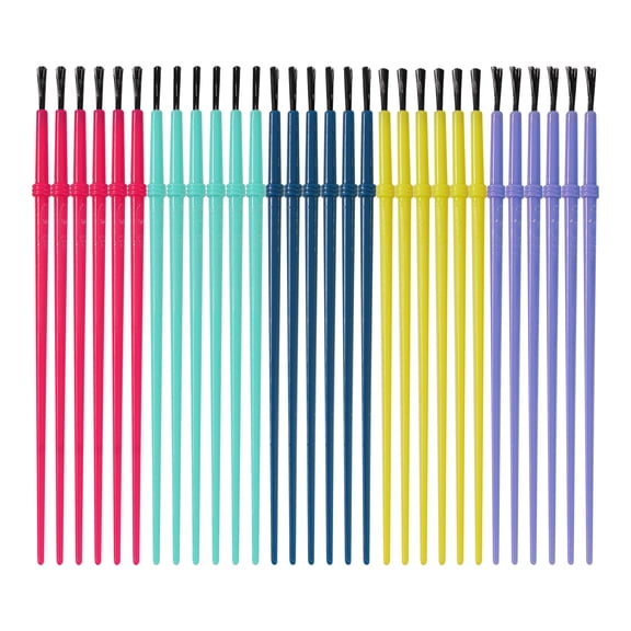 Hello Hobby Round Synthetic Bristle Art Brushes with Colorful Handles, 30 Pack