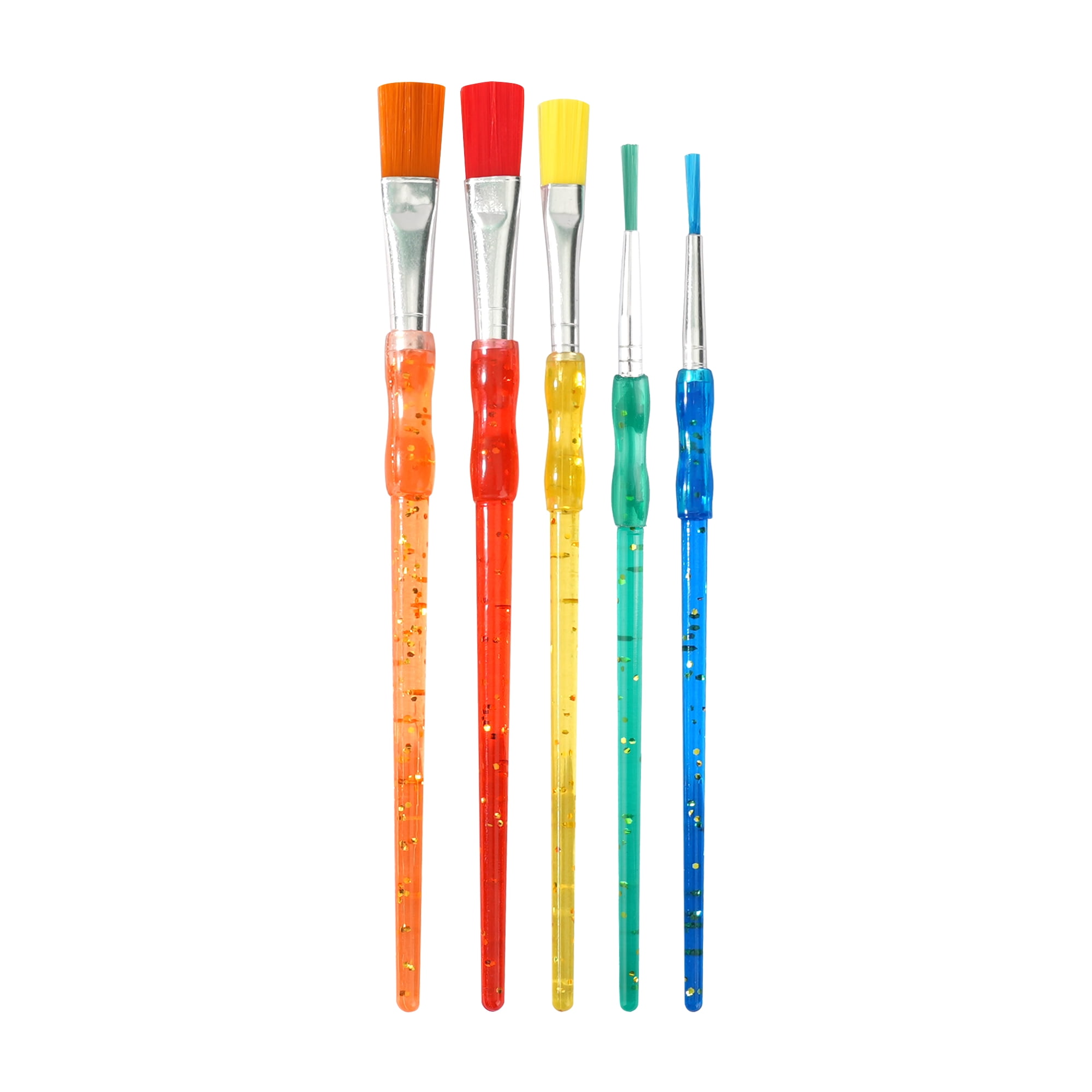 Hello Hobby Easy Grip Synthetic Paint Brushes Set with Glitter Handles, 5 Pieces
