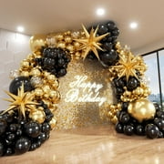 HH Black and Gold Balloon Arch Kit, 140Pcs Explosion Star Black and Metallic Gold Balloons 22 18 12 10 5 Inch Different Size Balloons for Birthday Anniversary Graduation New Year Decorations