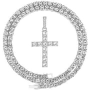 HH Bling Empire Diamond Cross Necklace for Men and Women,Silver or 14K Gold Cross Pendant for Teens,Iced Out Cross Chains Hip Hop 24 Inch (Cross A-silver & Tennis)