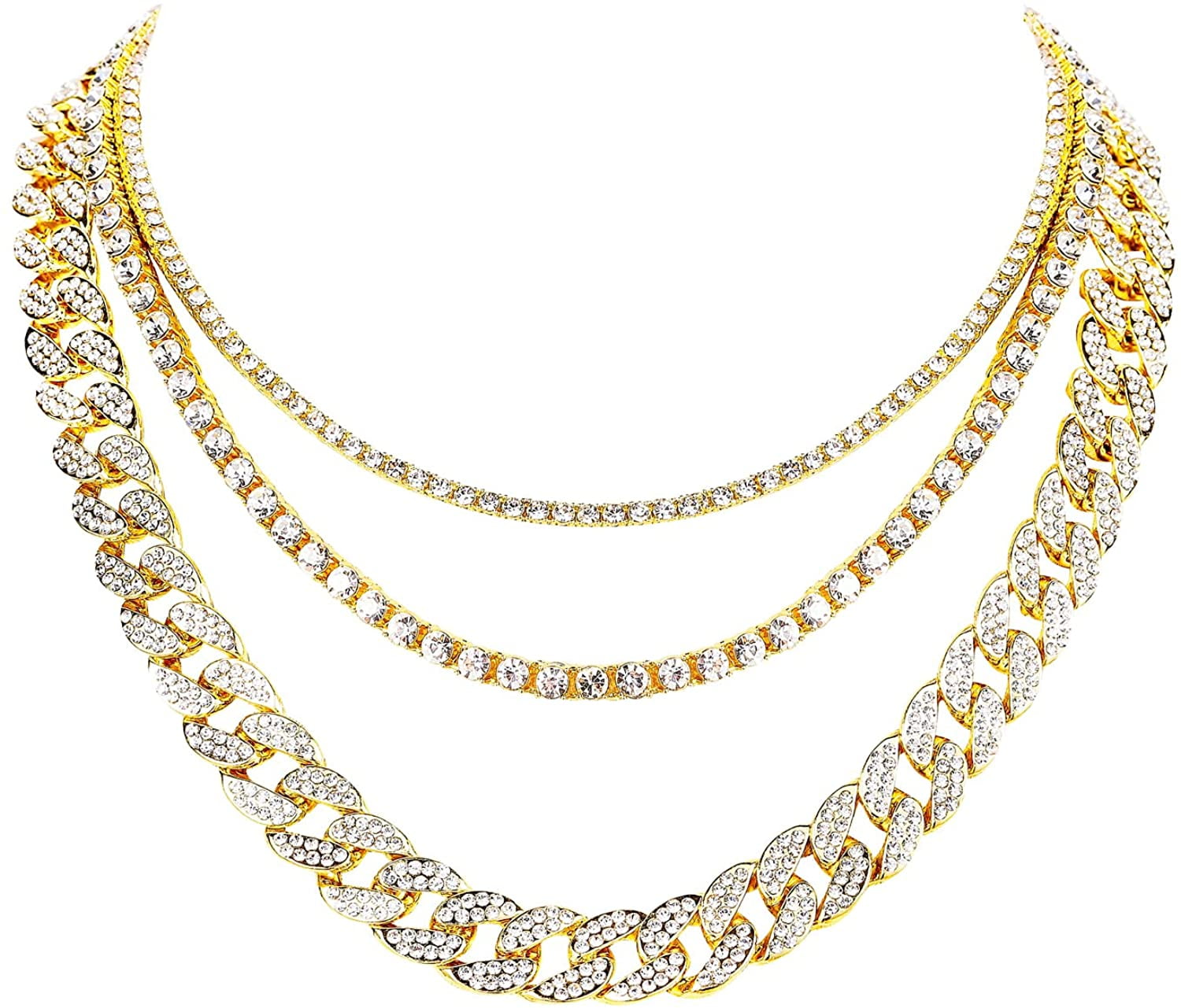 HH Bling Empire Iced Out Diamond Cuban Link Chain for Men and Women,Silver  or Gold Miami Cuban Necklaces Hip Hop,Chunky Chains 16-30 Inches (Red-24)  