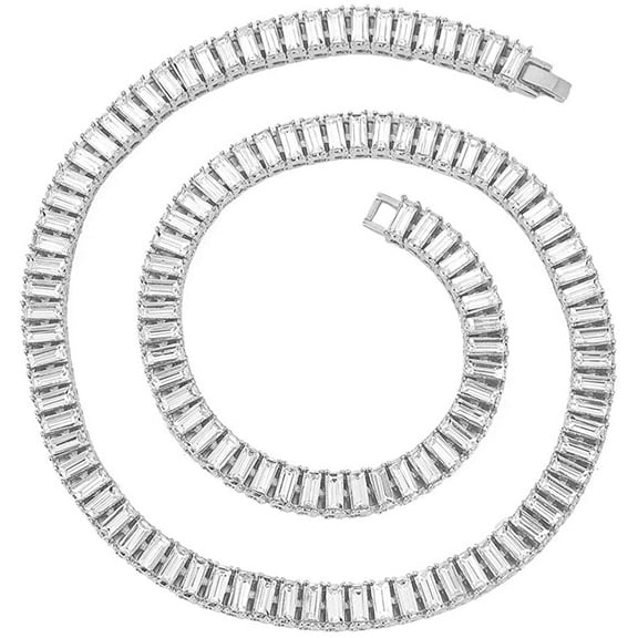 HH Bling Empire Iced Out Chains for Men,Gold or Silver Diamond Tennis Necklaces,Mens Hip Hop Baguette Tennis Chains 16-30 Inches (Baguette-Silver-22")