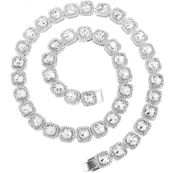 HH Bling Empire Iced Out Chains for Men,Gold or Silver Diamond Tennis Necklaces,Mens Hip Hop Baguette Tennis Chains 16-30 Inches (Blocks Bracelet-Silver-8.5")