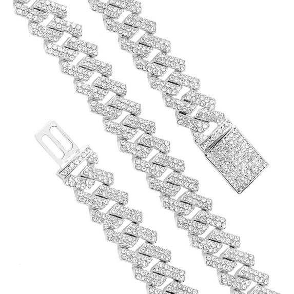 HH Bling Empire Iced Out Cuban Link Bracelet,Silver or Gold Diamond Cuban Bracelets for Men and Women,Width15mm (Silver-8.5")