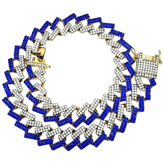 HH Bling Empire Iced Out Diamond Cuban Link Chain for Men and Women,Silver or Gold Miami Cuban Necklaces Hip Hop,Chunky Chains 16-30 Inches (Blue-20")