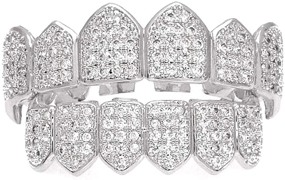 HH Bling Empire Iced Out Diamond Teeth Grillz for Men Women Silver