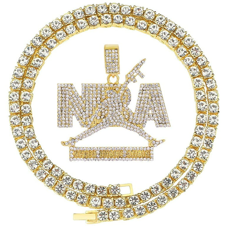 HH Bling Empire Iced Out Nba Silver Gold Young boy Chains for Men,Hip Hop  Rapper Pendant with Rope Tennis Cuban Link Chains 22 Inch (Gold,& tennis)