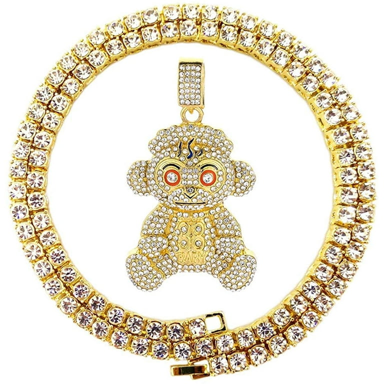 HH Bling Empire Mens Nba Youngboy Chains Iced Out,Silver or 14K Gold Baby  Monkey Pendants Hip Hop,Icy Rapper Chain Necklaces 22 Inch (Big-Gold,&  rope) 