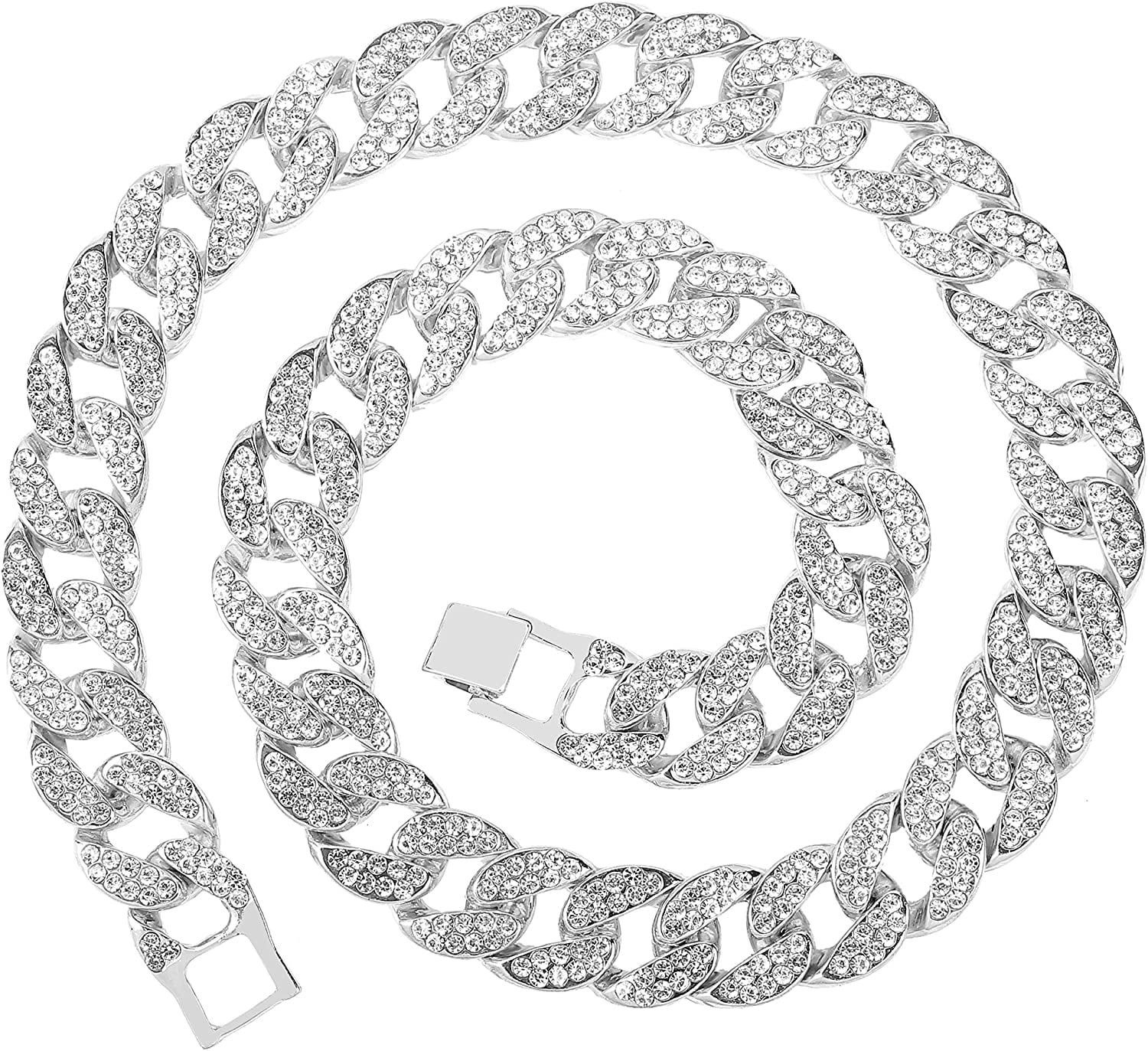 Men's Miami Cuban Chain Necklace – 15mm, 16", White Gold Plated, Iced With CZ Stones