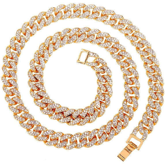 HH Bling Empire Silver or Gold Cuban Link Chain for Men,Iced Out Diamond Cuban Link Necklace for Women,Hip Hop Chunky Miami Cuban Chain Necklaces 12mm/16-30 Inches (Rose gold-16")