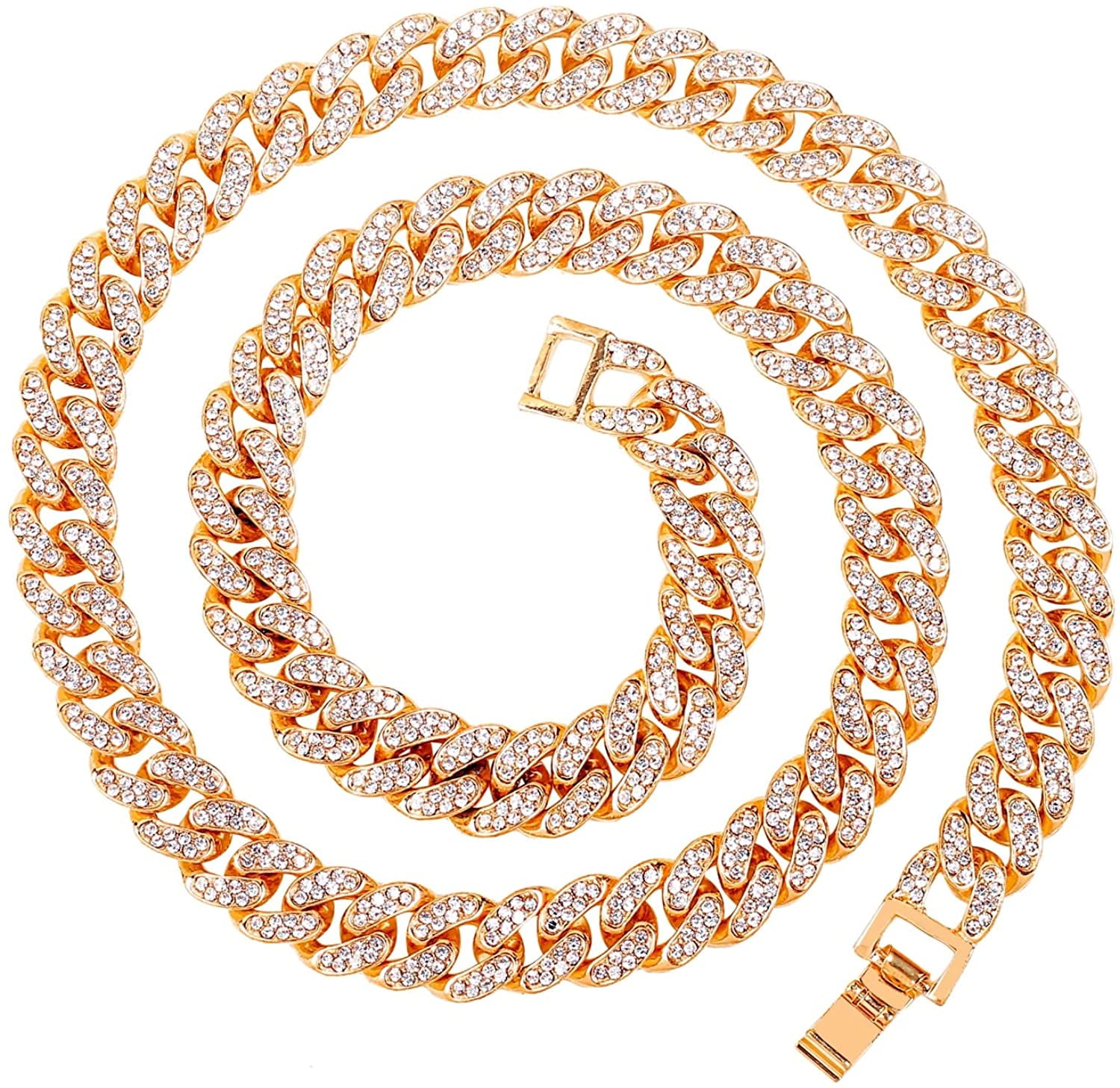 HH Bling Empire Gold Tennis and Cuban Link Chain for Men,Iced Out