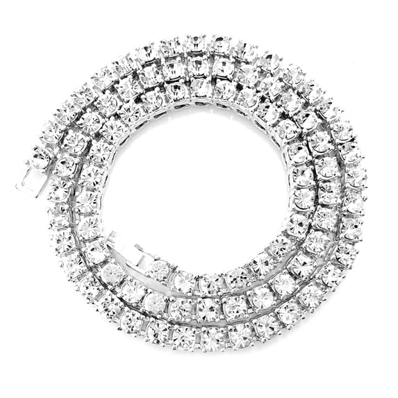 HH Bling Empire Silver Gold Iced Out Diamond Tennis Chains for Men,Rhinestone Tennis Necklaces for Women,Diamond chain necklaces (4mm tennis-Silver-24")
