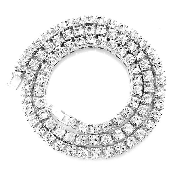 HH Bling Empire Silver Gold Iced Out Diamond Tennis Chains for Men,Rhinestone Tennis Necklaces for Women,Diamond chain necklaces (5mm tennis-Silver-18")