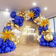 HH Blue and Gold Balloon Arch Kit, Explosion Star Royal Dark Blue and Metallic Gold White Balloons 22 18 12 10 5 Inch Different Size Balloons for Anniversary Wedding New Year Birthday Decorations
