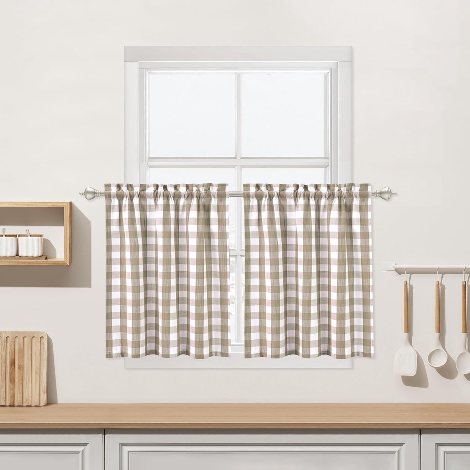 HH Buffalo Plaid Cafe Curtains 36 Inches Long, Beige Buffalo Check ...