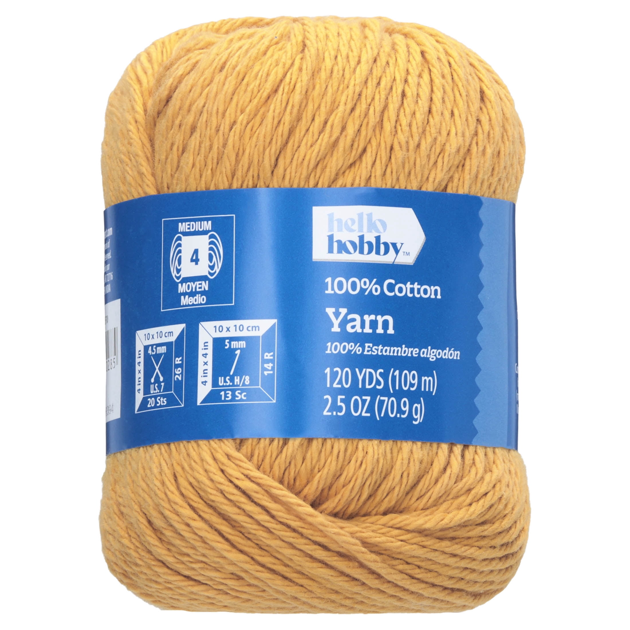 Hello Hobby Size 4 Medium Weight Cotton Gold Yarn, 2.5 oz, 120 yds