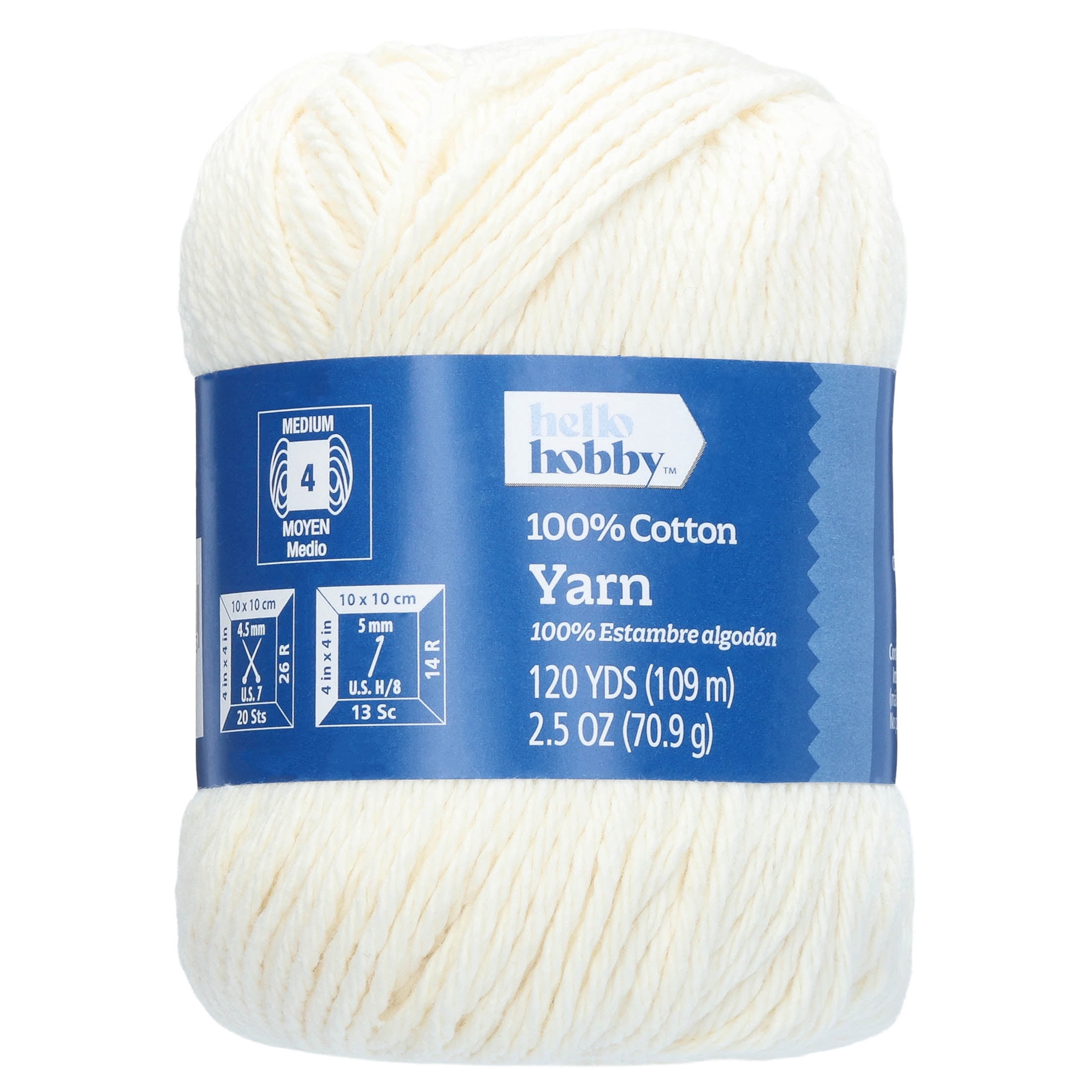 Hello Hobby Size 4 Medium Weight Cotton Ecru Yarn, 2.5 oz, 120 yds