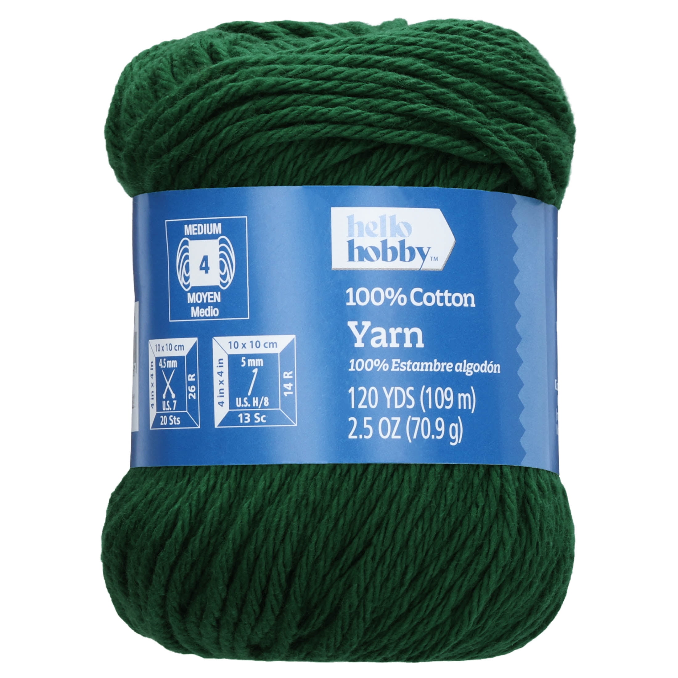 Hello Hobby Size 4 Medium Weight Cotton Forest Green Yarn, 2.5 oz, 120 yds