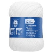 Hello Hobby Size 4 Medium Weight Cotton White Yarn, 2.5 oz, 120 yds