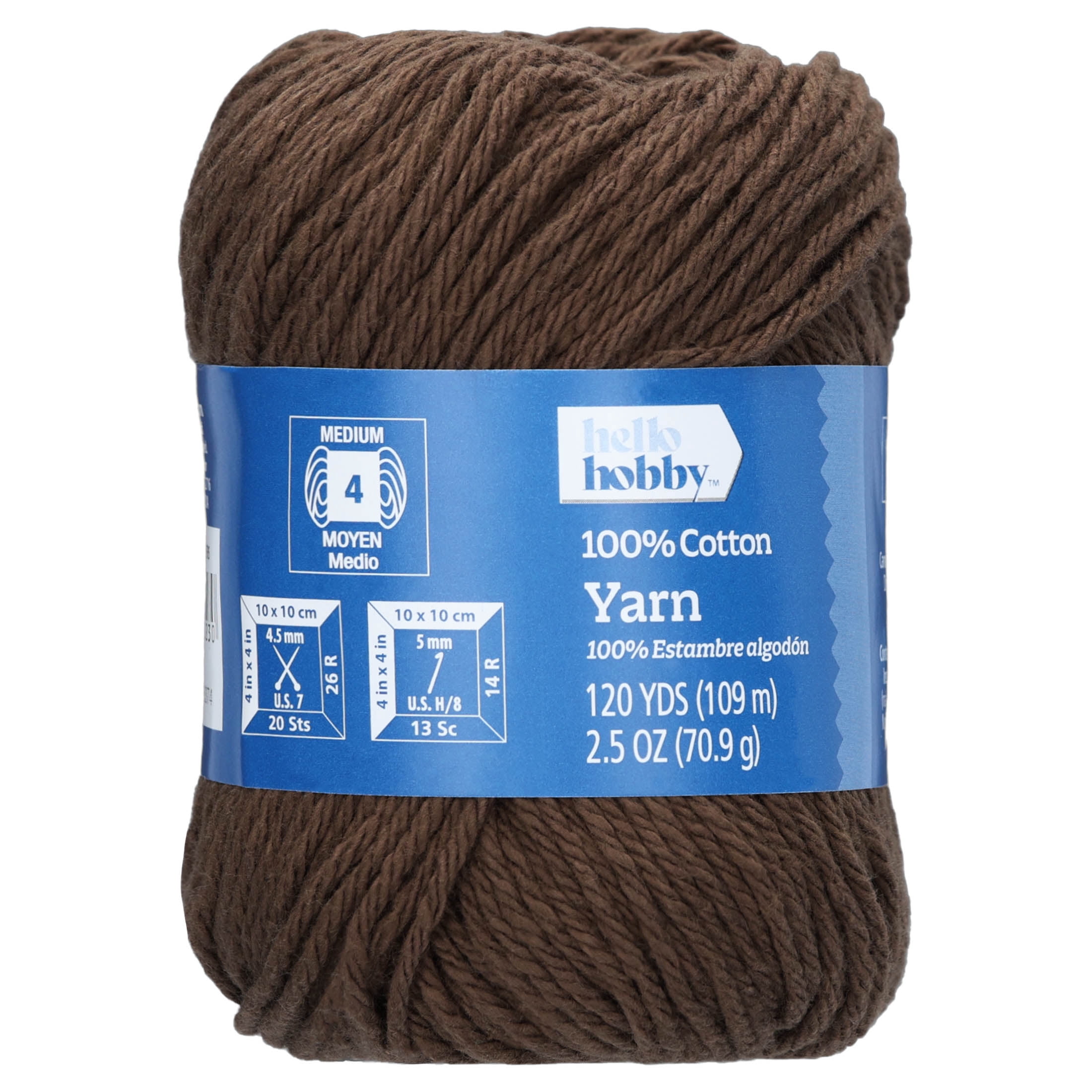 Hello Hobby Size 4 Medium Weight Cotton Dark Taupe Yarn, 2.5 oz, 120 yds