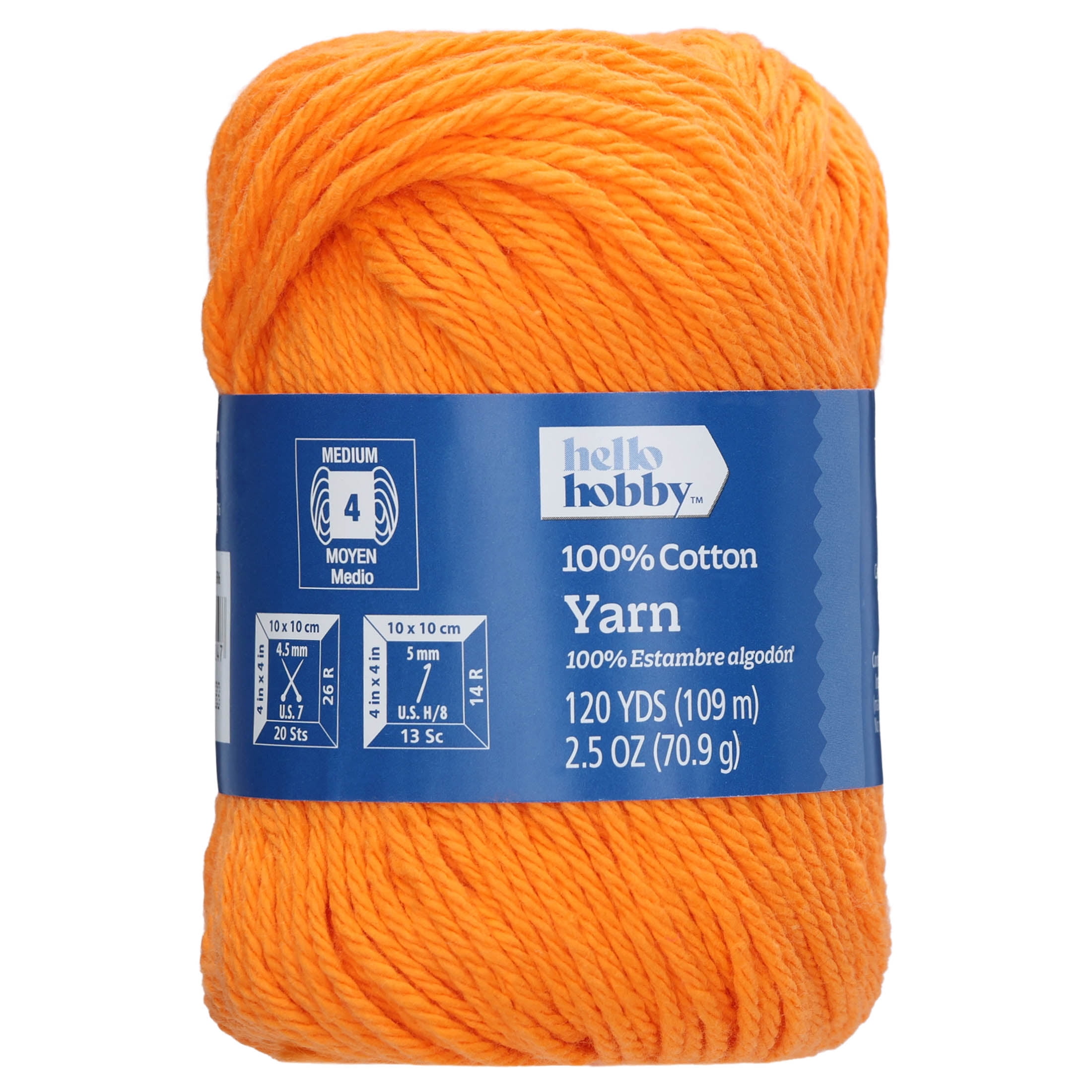 Hello Hobby Size 4 Medium Weight Cotton Bright Orange Yarn, 2.5 oz, 120 yds