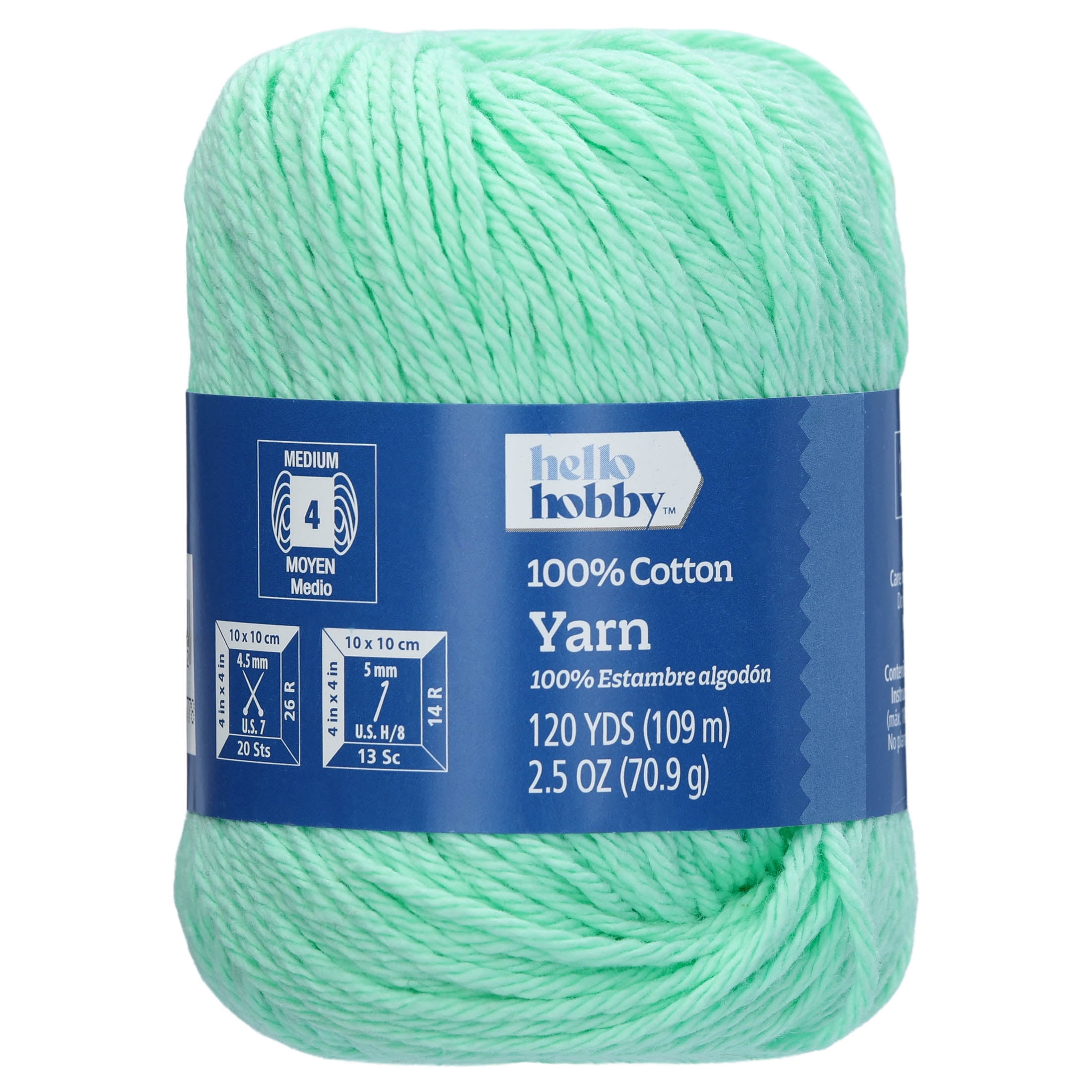 Hello Hobby Size 4 Medium Weight Cotton Mint Yarn, 2.5 oz, 120 yds