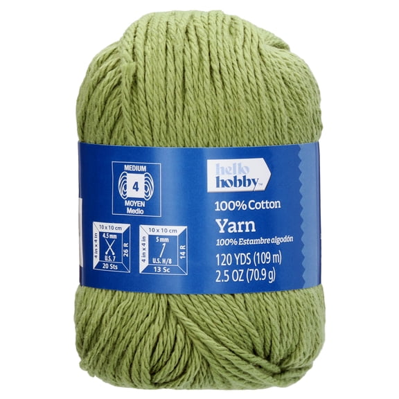 Hello Hobby Size 4 Medium Weight Cotton Rosemary Yarn, 2.5 oz, 120 yds