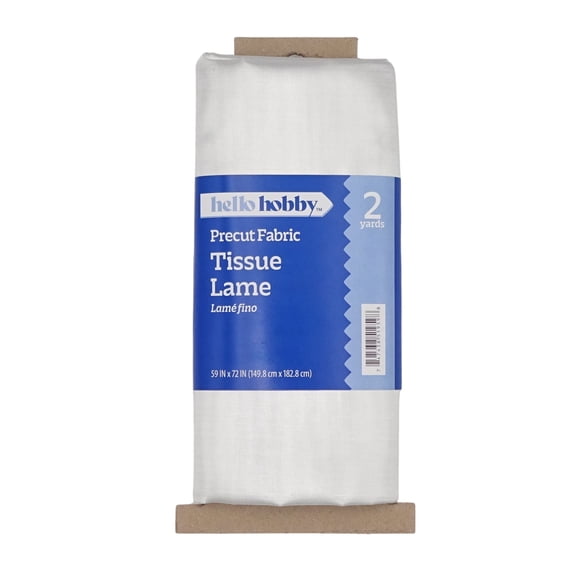 Hello Hobby 59 x 72 73% Metallic 27% Polyester Tissue Lame 2 Yard Precut Fabric, Silver, 59" Wide for Sewing & Crafting