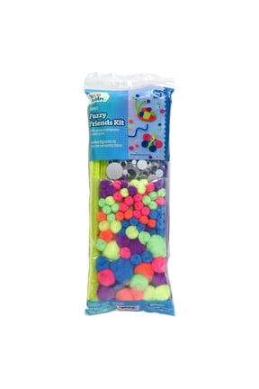 Fuzzy Craft Kit, 300 Count, Neon Multicolor Chenille Stems and Poms for Kids Crafts and DIY Projects