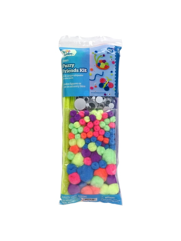 Neon Multicolor Fuzzy Craft Kit with 300 Chenille Stems and Poms for Kids DIY Projects