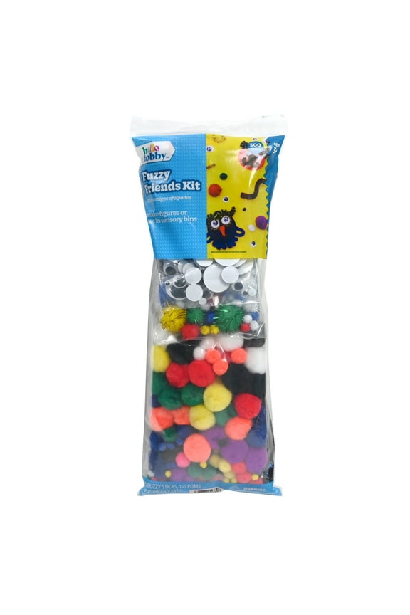 Fuzzy Craft Kit, 300 Count, Natural Multicolor Chenille Stems and Poms for Kids Crafts and DIY Projects