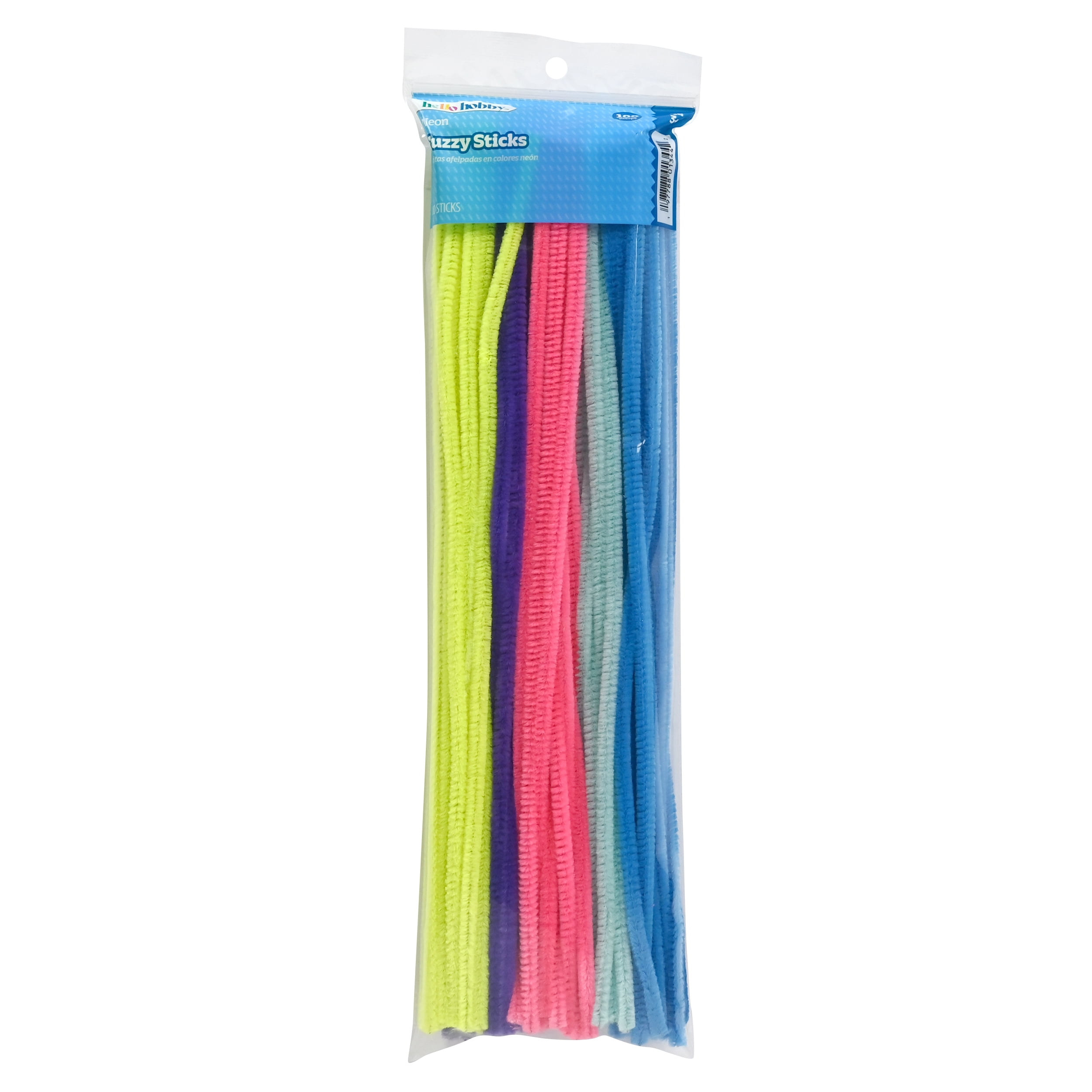 Hello Hobby Fuzzy Sticks Neon Multicolor Chenille Stems for Kids Crafts and DIY Projects 100 Count