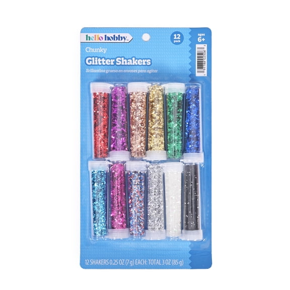 Hello Hobby Craft Glitter Shaker Set with 12 Assorted Colors
