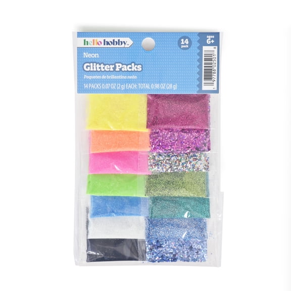 Hello Hobby Neon and Holographic Craft Glitter Set, 14 Piece