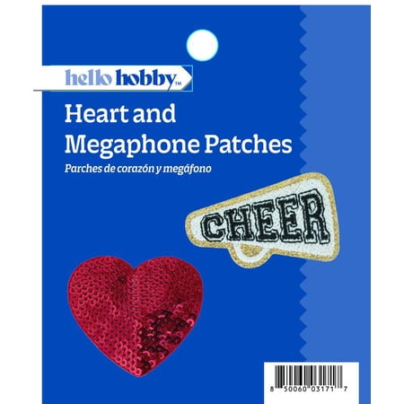 Hello Hobby Cheerleader Heart and Megaphone Patches, Pack of 2