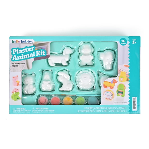 Hello Hobby Paint Your Own Plaster Animal Kit, 8 Figures with Paints and Brushes