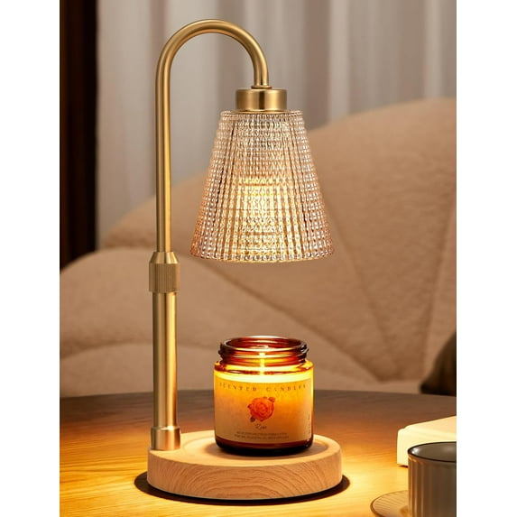 HH Wood Color& Amber Candle Warmer Lamp with Timer, Dimmable Candle Warmer for Jar Candles, Height Adjustable Wax Melts Warmer, Birthday Gifts for Women Mom, House Warming Gifts New Home Decor