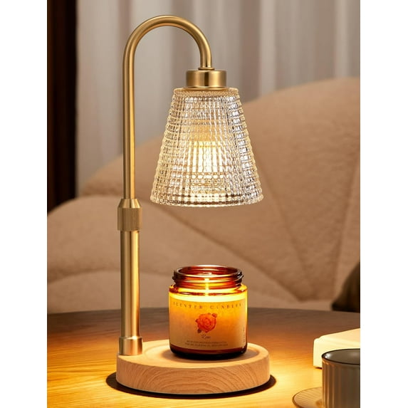 HH Wood Color& Clear Candle Warmer Lamp with Timer, Dimmable Candle Warmer for Jar Candles, Height Adjustable Wax Melts Warmer, Birthday Gifts for Women Mom, House Warming Gifts New Home Decor