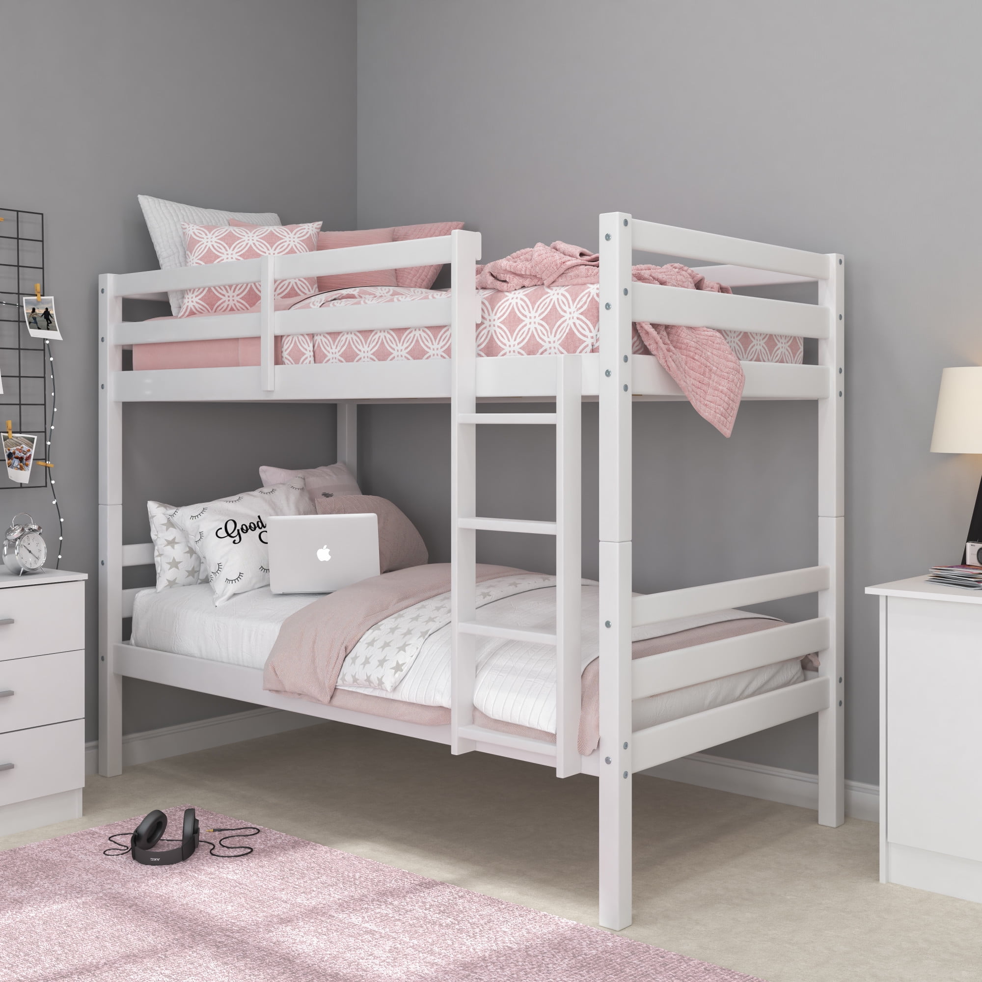 HH2Home Essentials Campbell Wood Twin over Twin Bunk Bed, White