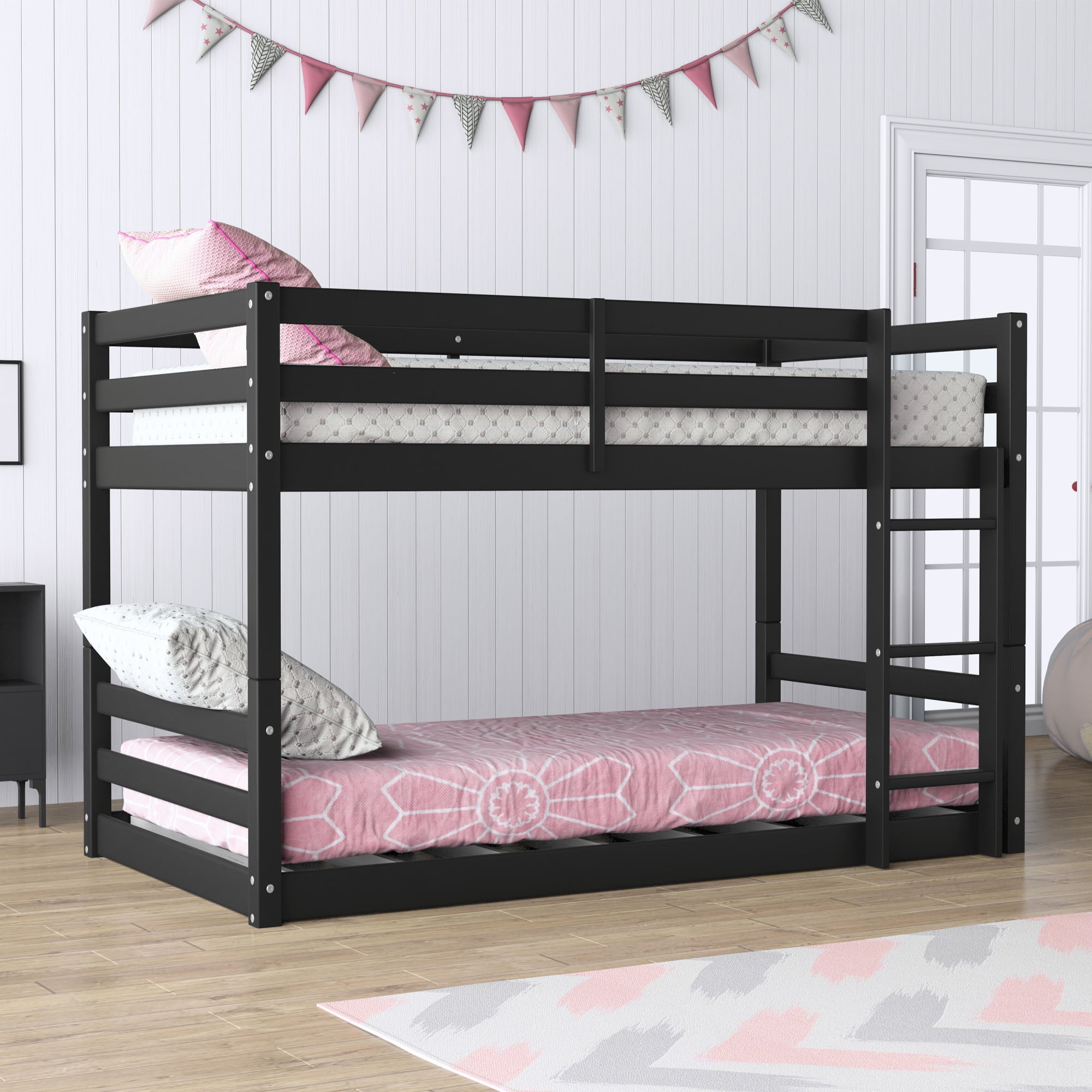 HH2 Home Essentials Campbell Wood Twin Over Twin Floor Bunk Bed