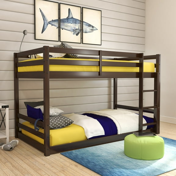 HH2 Home Essentials Campbell Wood Twin Over Twin Floor Bunk Bed, Espresso